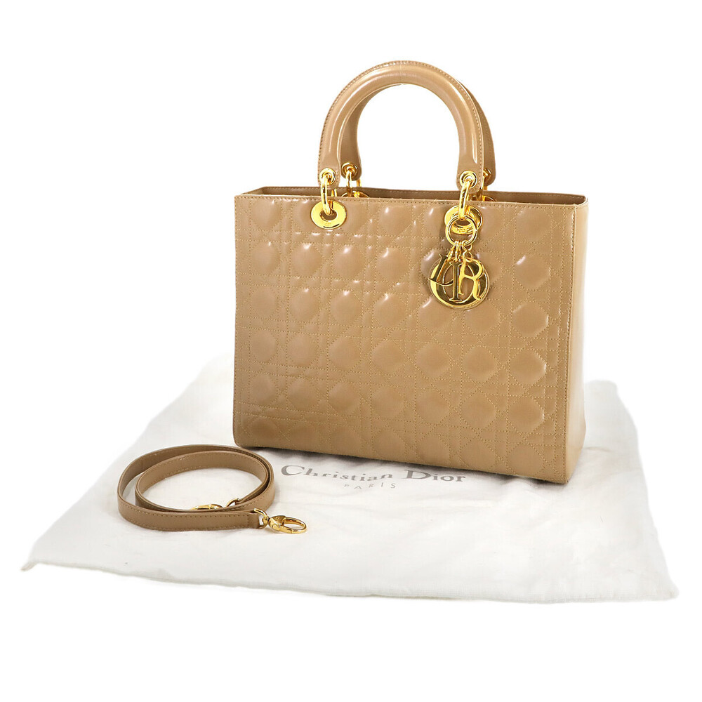 Christian Dior Cannage Lady Hand Shoulder Bag Leather Beige - Picture 2 of 8